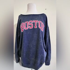 Rebellious One Navy Blue Boston Crewneck Sweatshirt